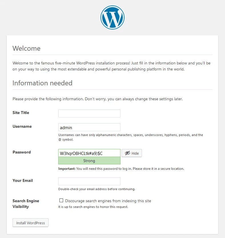 wordpress-installation-information-needed