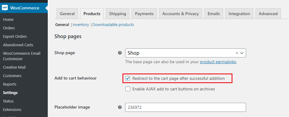 enable-redirect-to-cart-page-pption-woocommerce