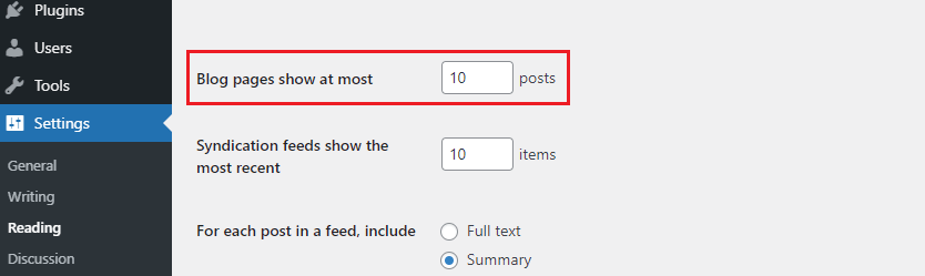 post setting reading wp option