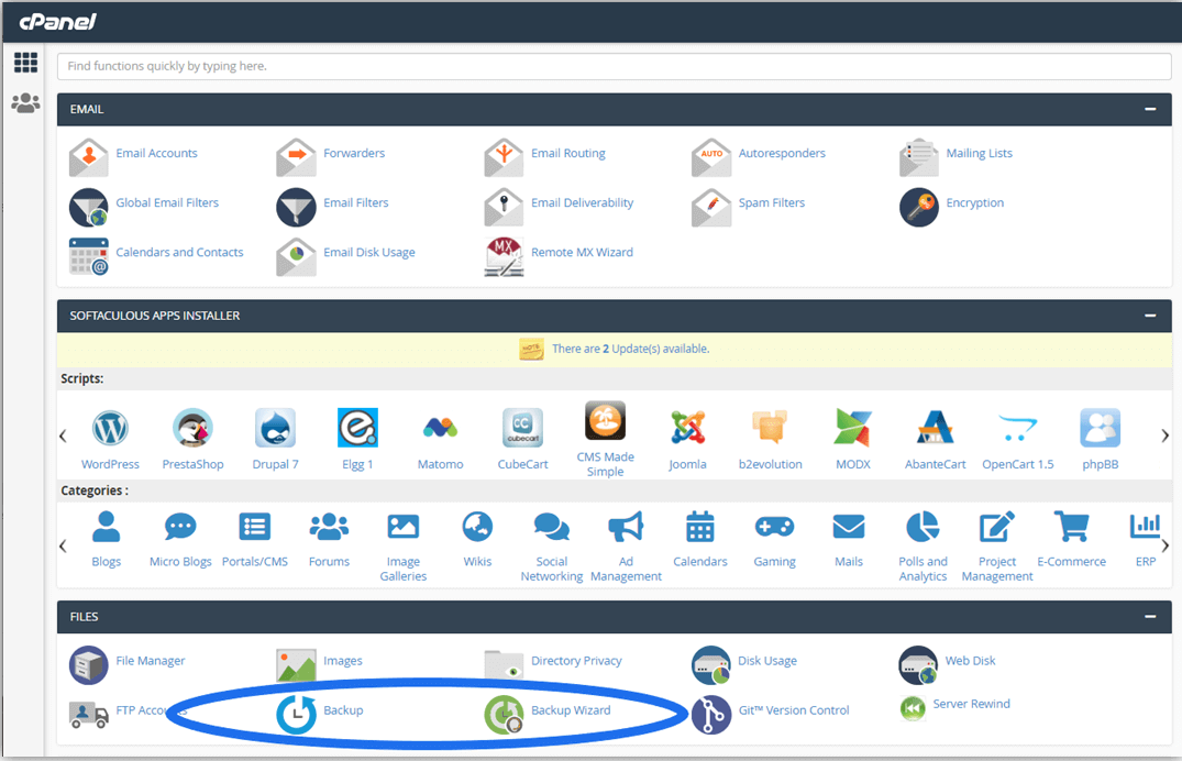 backup and backup wizard option in cpanel