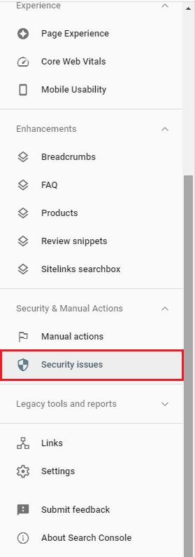 security issue option search console